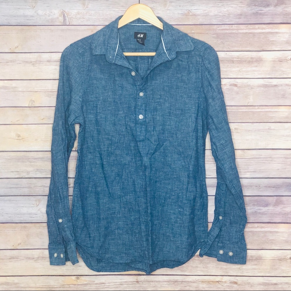 H&M Cambray Linen Blend Shirt #E13